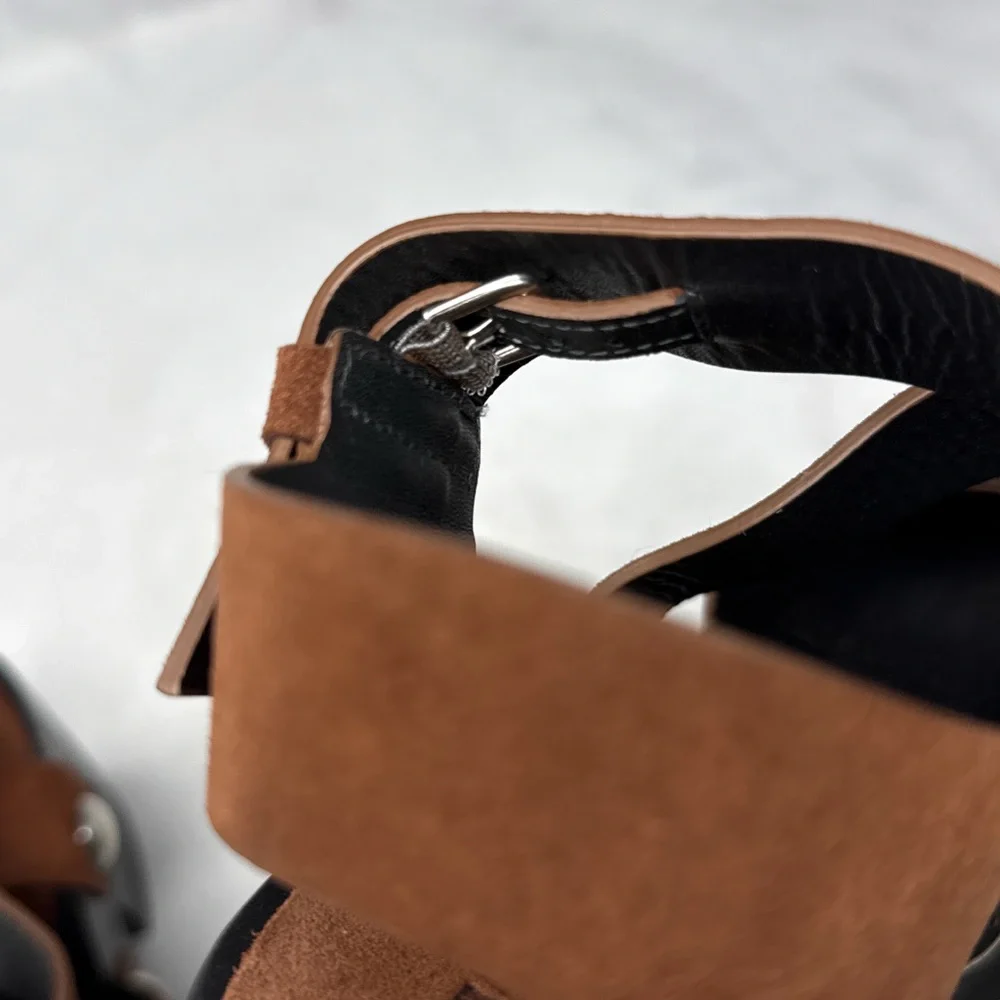 Alexander Wang Tess Suede Chunky Wooden Platform Clog Sandal Heel Brown Boho 35 - Picture 11 of 16